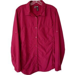 REI Tactel Nylon Button Up Roll Sleeve Vented HIking Shirt - Maroon - XL